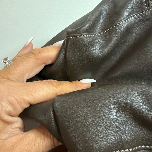 Longchamp Modele Depose Dark Brown Leather tote/shoulder Bag silver hardware - Picture 8 of 16